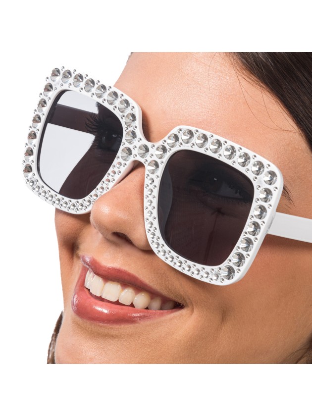 LUNETTES BLANCHES AVEC STRASS 15CM X 14.5CM X 6.5CM