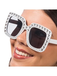 LUNETTES BLANCHES AVEC STRASS 15CM X 14.5CM X 6.5CM