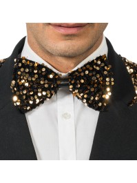 NOEUD PAPILLON VELOURS NOIR ET SEQUINS BRONZE 15CM X 8CM