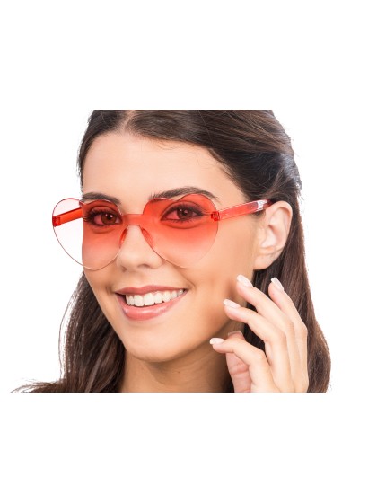 LUNETTES PLASTIQUE FORME COEUR VERRES FUMES ROUGE 14CM X 14CM X 5.5CM