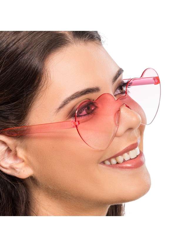 LUNETTES PLASTIQUE FORME COEUR VERRES FUMES ROSE 14CM X 14CM X 5.5CM