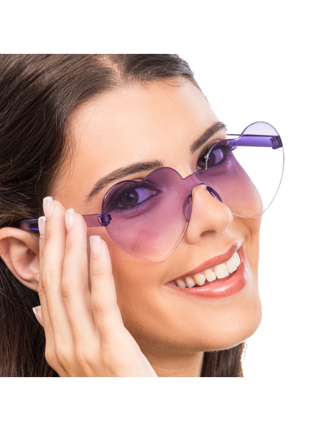 LUNETTES PLASTIQUE FORME COEUR VERRES FUMES VIOLET 14CM X 14CM X 5.5CM