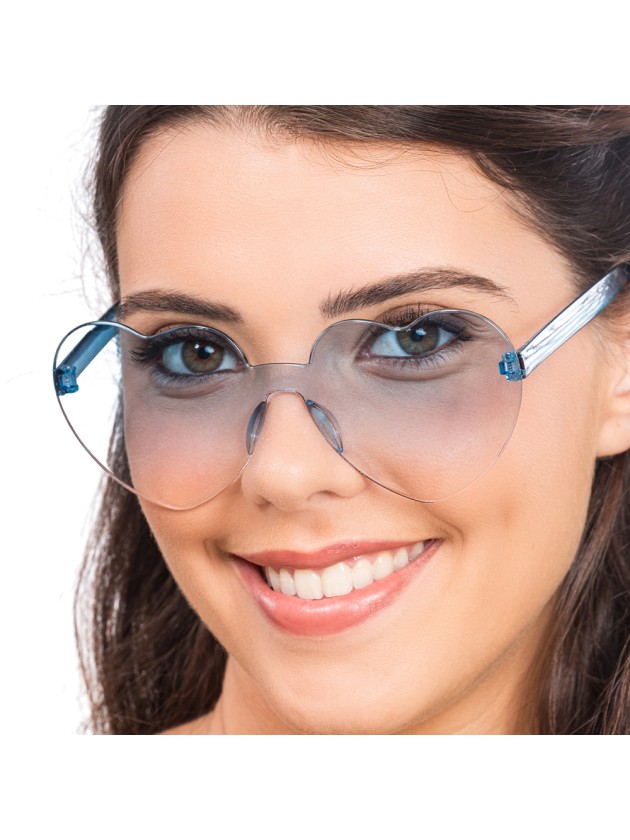 LUNETTES PLASTIQUE FORME COEUR VERRES FUMES BLEU 14CM X 14CM X 5.5CM