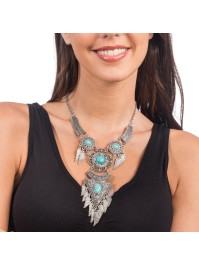 COLLIER DE FESTIVAL BOHEME ETHNIQUE PERLES BLEUES 