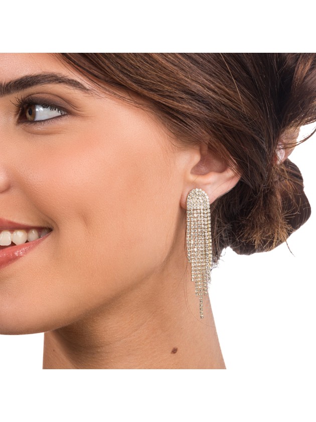 BOUCLES D’OREILLES STRASS OR 1.3CM X 6.5CM