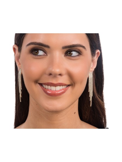 BOUCLES D’OREILLES STRASS OR 1.3CM X 6.5CM