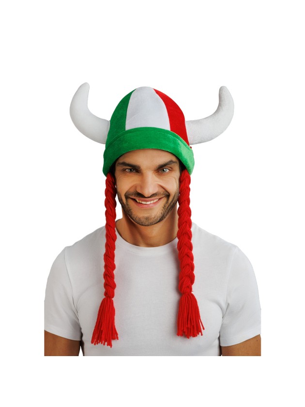 CASQUE TISSUS CORNES ET TRESSES SUPPORTER VERT BLANC ROUGE 34CM X 4.5CM X 56CM