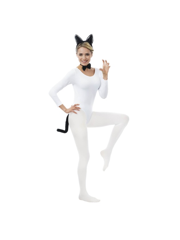 SET KATZE SCHWARZ 3 TEILE: HAARREIF SCHLEIFE SCHWANZ 