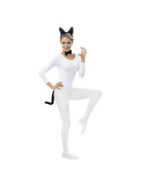 SET CHAT NOIR 3 PIECES: SERRE-TETE NOEUD QUEUE 