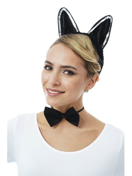 SET KATZE SCHWARZ 3 TEILE: HAARREIF SCHLEIFE SCHWANZ 