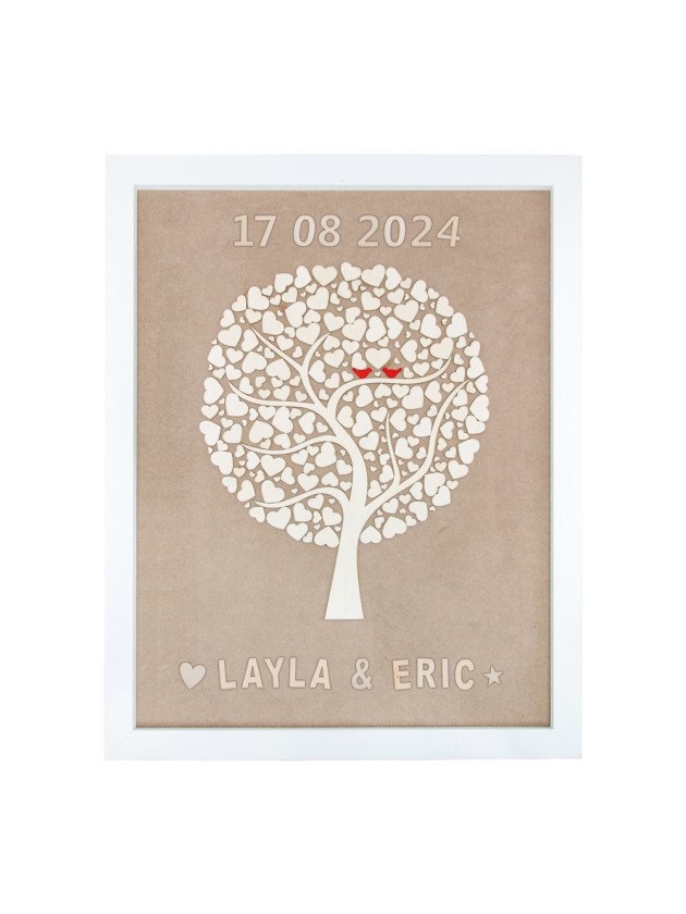 HOLZRAHMEN BAUM HERZEN 64CM X 82CM
