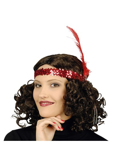STIRNBAND CHARLESTON IN PAILLETTEN UND FEDER ROT 