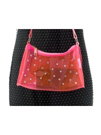 HANDTASCHE TRANSPARENT ROSA MIT STRASS 25CM X 40CM X 6CM