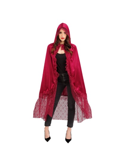 UMHANG SAMT UND SPITZE BORDEAUX Einheitsgröße - 155CM
