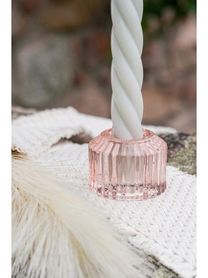 KERZENHALTER FACKELKERZE GERILLT GLAS ROSA PASTELL DIA 5CM X 4CM