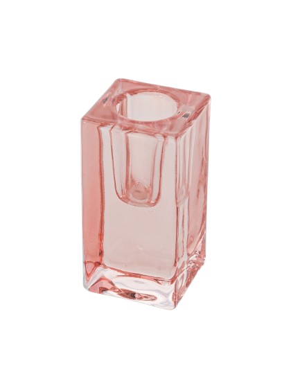 BOUGEOIR FLAMBEAU VERRE SMOOTH ROSE PASTEL 4CM X 4CM X 8CM