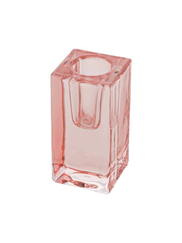 BOUGEOIR FLAMBEAU VERRE SMOOTH ROSE PASTEL 4CM X 4CM X 8CM