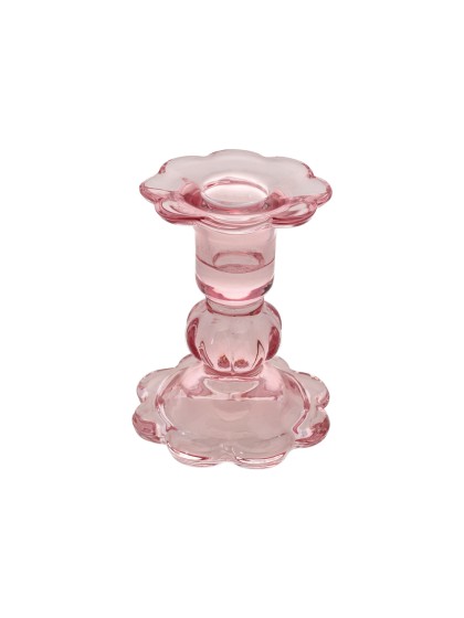 BOUGEOIR FLAMBEAU VERRE FLEUR ROSE WATER DIA 8CM X 10CM