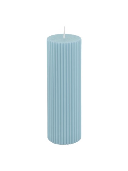 BOUGIE PILIER CANNELEE BLEU PASTEL DIA 5CM X 15CM