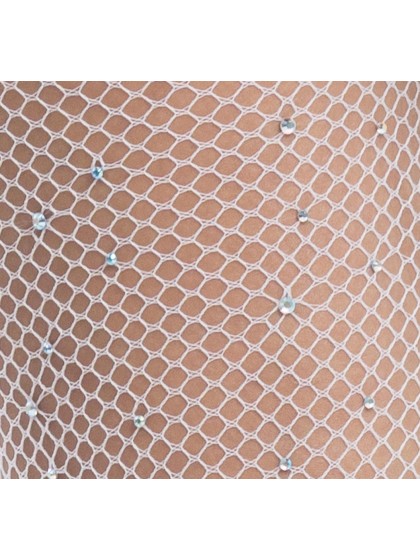 STRUMPFHOSE NETZ WEISS MIT STRASS Einheitsgröße