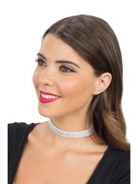 COLLIER RAS DE COU STRASS ARGENT 40CM X 1.7CM