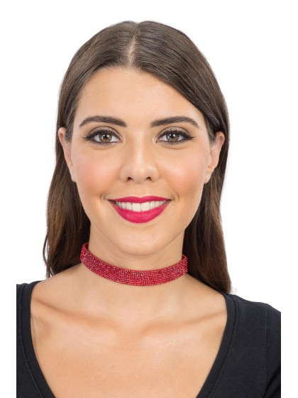 COLLIER RAS DE COU STRASS ROUGE 40CM X 1.7CM