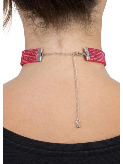 COLLIER RAS DE COU STRASS ROUGE 40CM X 1.7CM