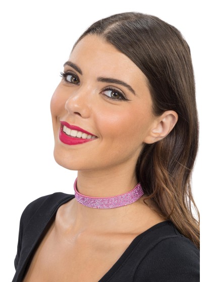 HALSKETTE RAS AUS HALS STRASS ROSA 40CM X 1.7CM