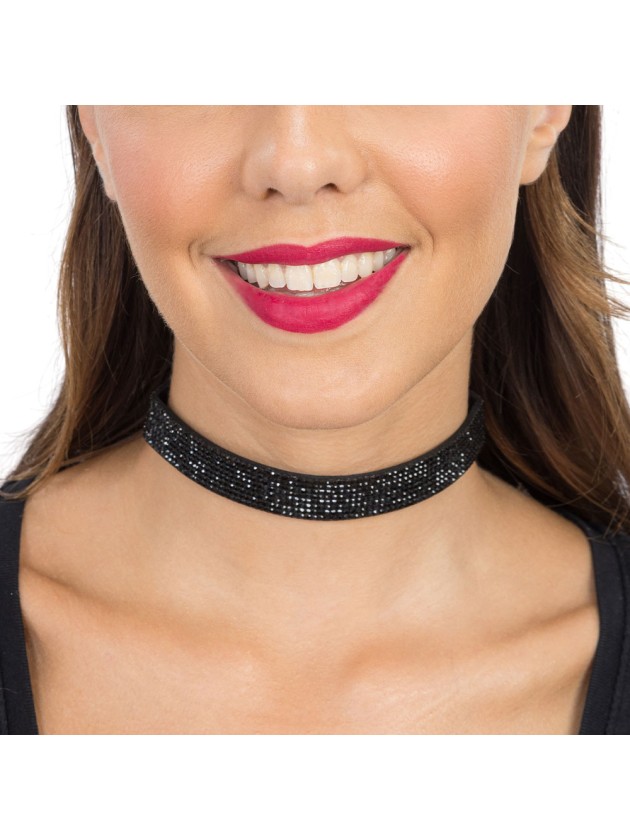 BLACK DIAMOND CHOKER NECKLACE 40CM X 1.7CM