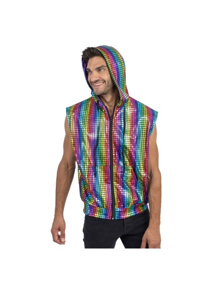 MULTICOLOR SLEEVELESS JACKET WITH HOOD M