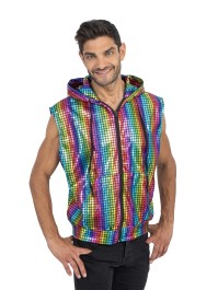 MULTICOLOR SLEEVELESS JACKET WITH HOOD M