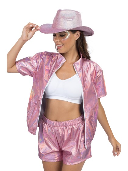 IRIDESCENT PINK JACKET AND SHORT SET 2 PIECES M