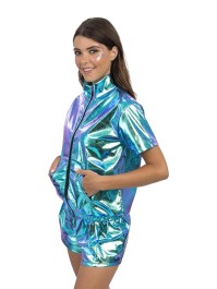 IRIDESCENT BLUE JACKET AND SHORT SET 2 PIECES M