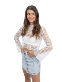 WHITE FISHNET TOP S-M