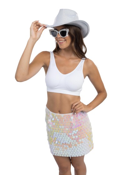 IRIDESCENT SEQUINS WHITE SKIRT M
