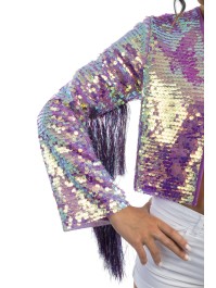 JACKE PAILLETTEN UND MANCHES FRANSENS VIOLETT SCHILLERND M