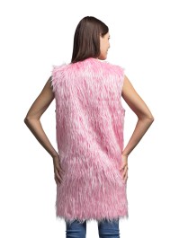 LANG WESTE OHNE MANCHE KUNSTFELL ROSA L-XL