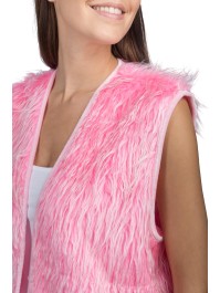 LANG WESTE OHNE MANCHE KUNSTFELL ROSA L-XL