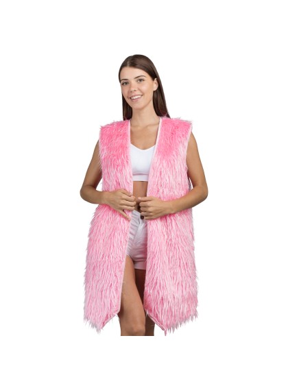 LANG WESTE OHNE MANCHE KUNSTFELL ROSA S-M
