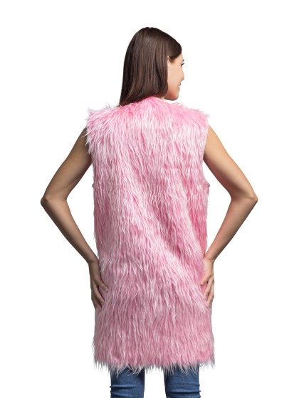LANG WESTE OHNE MANCHE KUNSTFELL ROSA S-M