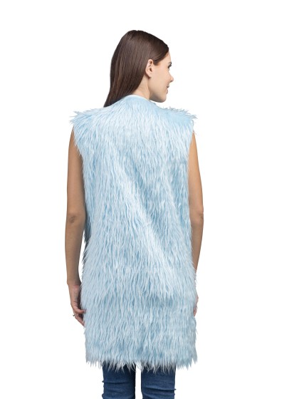 LANG WESTE OHNE MANCHE KUNSTFELL BLAU L-XL