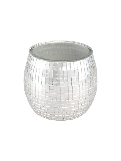 TOPF GLAS DISKOKUGEL SILBER DIA 10CM X 9CM