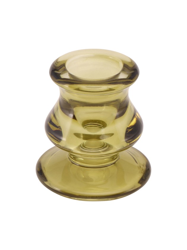 BOUGEOIR VERRE FLAMBEAU ROME VERT OLIVE DIA 5.5CM X 5.5CM