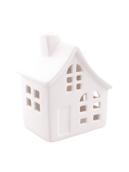 MAISON CERAMIQUE BLANC TOIT PAILLETTE LEDS 7.5CM X 6CM X 10CM