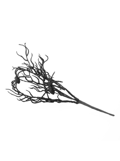 BRANCHE NOIRE PAILLETEE AVEC ARAIGNEES 14CM X 32CM