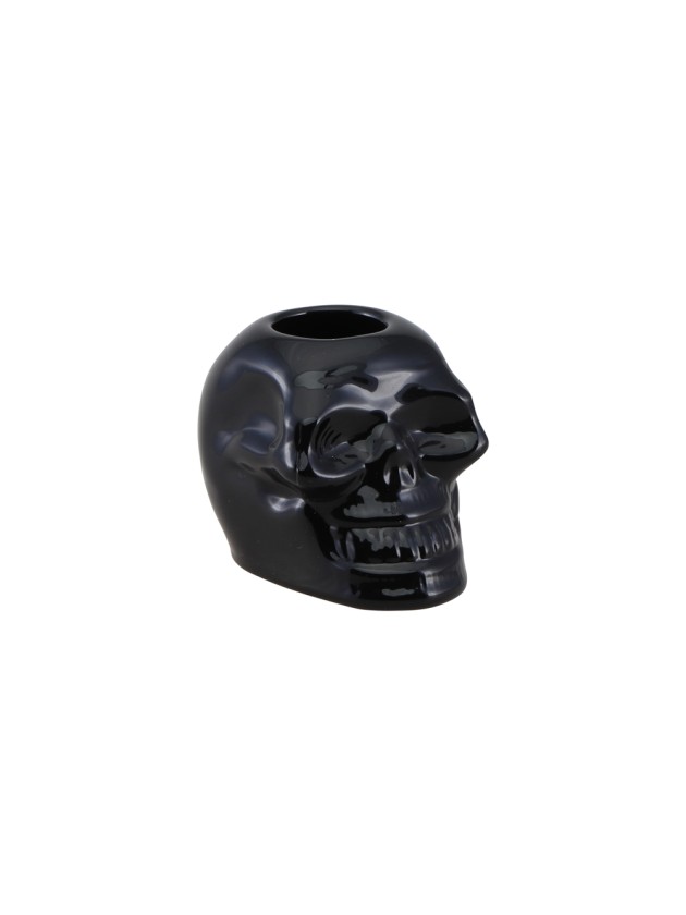 BOUGEOIR TETE DE MORT VERRE NOIR POUR BOUGIE FLAMBEAU 5CM X 7.2CM X 5CM