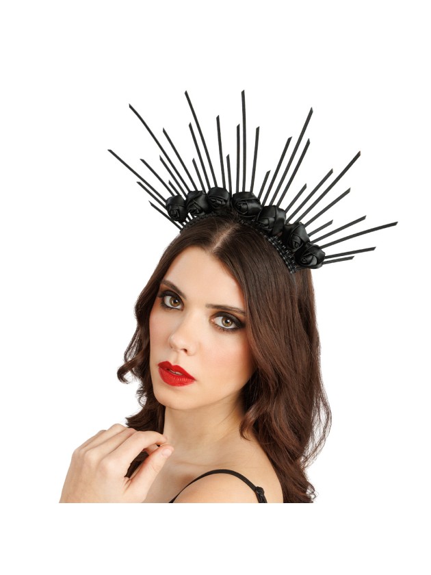 SERRE-TETE COURONNE ROSES NOIRES 37CM X 2CM X 30CM
