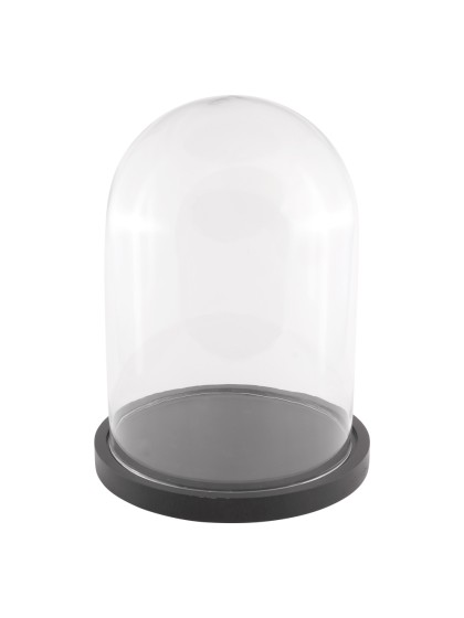 GLASS BELL ON WOODEN BLACK BASE DIA 22.5CM X 30.5CM