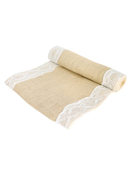 JUTE TABLE RUNNER W/ SIDE LACE 30CM X 3M