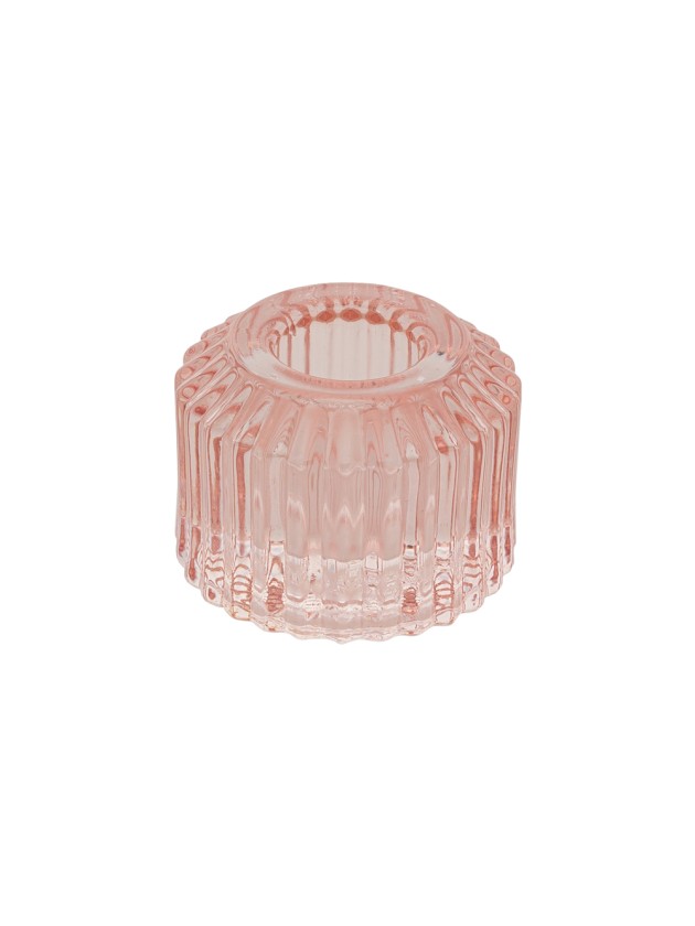 KERZENHALTER FACKELKERZE GERILLT GLAS ROSA PASTELL DIA 5CM X 4CM